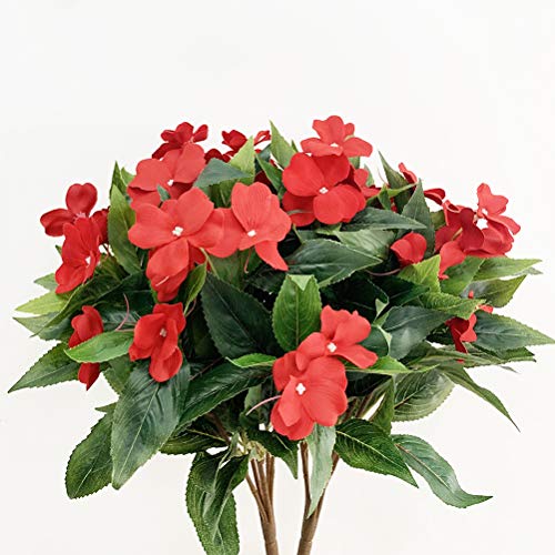 Lopkey 7 Branches Artificial Impatiens Bouquet Flower Patio Lawn Garden Wedding Photo Decor (2Pcs),Red #TOP2