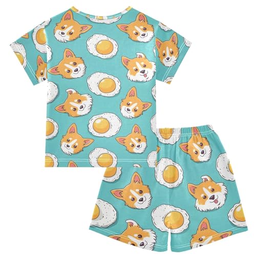 ALAZA Cute Dog Egg Pajamas Short Sleeve 2 Piece Sleepwear Top and Bottom Pajama Set Unisex2