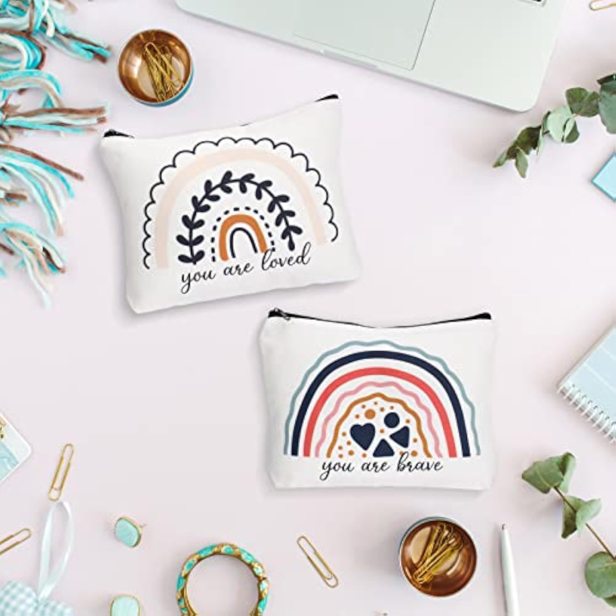 Rainbow Inspirational Quotes Canvas Cosmetic Bag Set, 4 Pieces