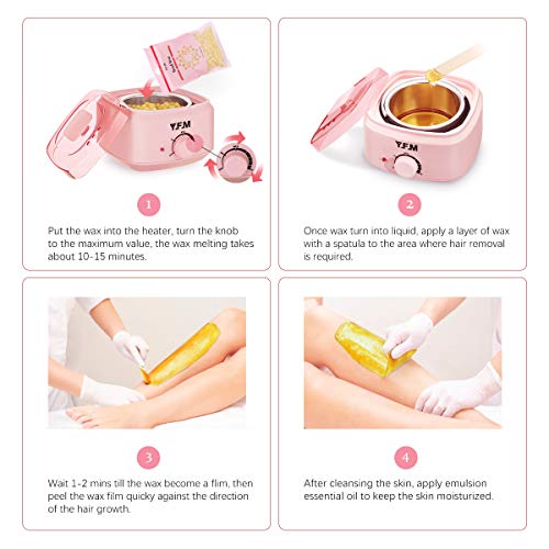 Y.F.M 500ML Waxing Kit for Women, Professional Wax Warmer with 4 x 100g Wax Beans, Adjustable Temperature for All Wax/Hair Types, Eyebrow, Facial, Body, Bikini, Brazilian