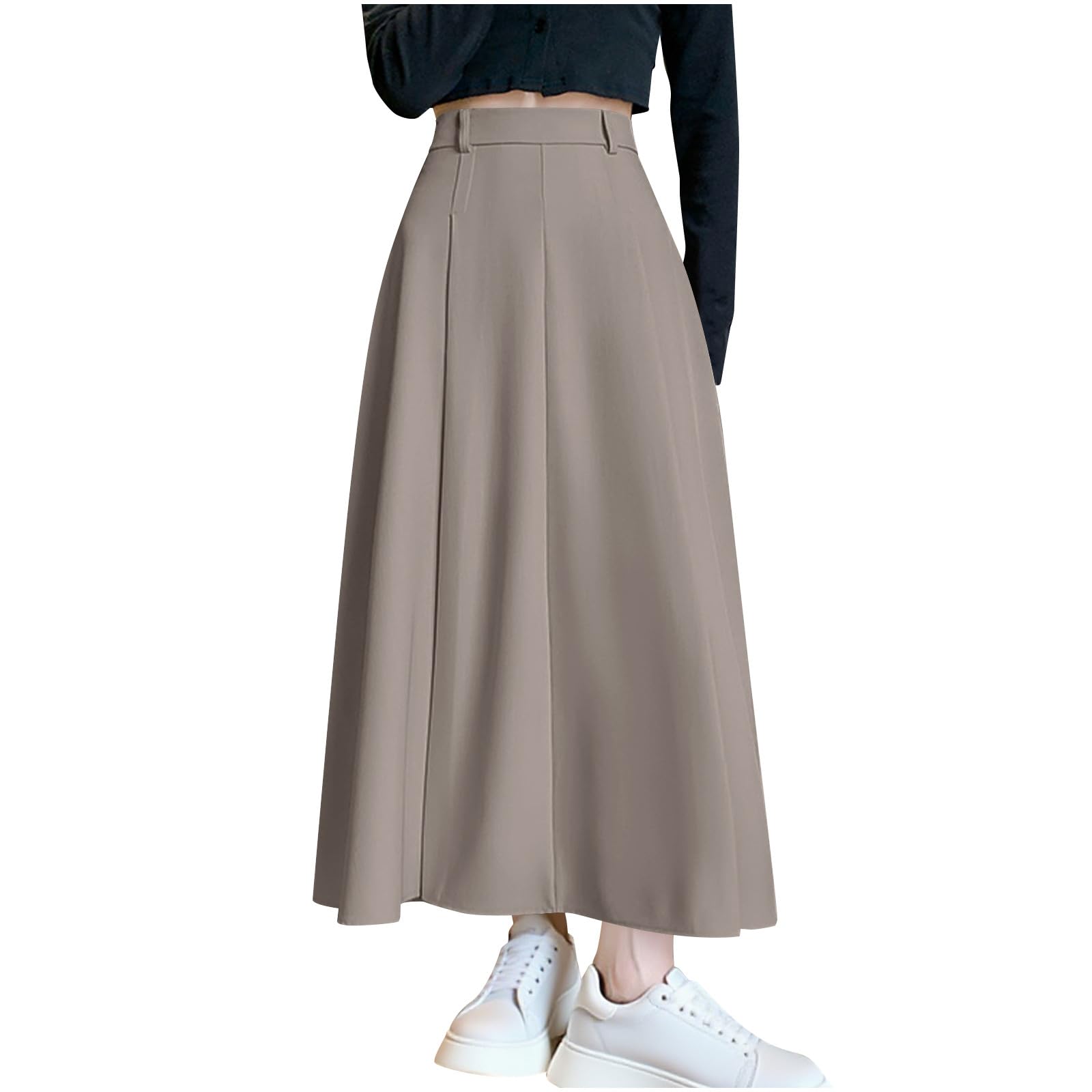Womens High Waisted Midi Skirts Business Casual Swing Dressy Work A Line Pleated Office Skirt with Pockets
