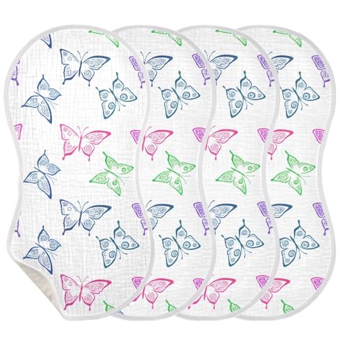Muslin Burp Cloth for Baby 4PCS Colorful Butterflies Super Absorbent Burping Cloths, Bibs for Newborn Boys Girls