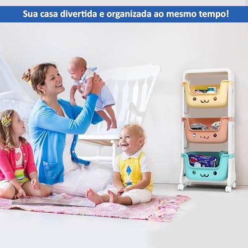TOPAMIX Organizador de Brinquedos e Livros Estante em Plástico com 3 Gavetas Cantinho Mágico