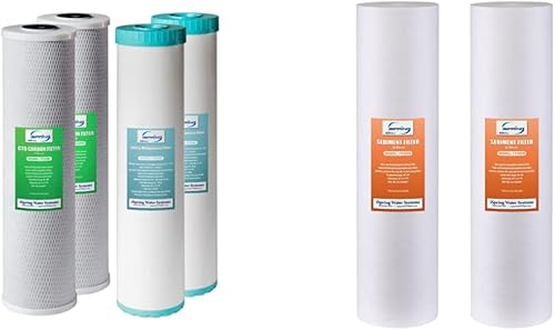 iSpring F4WGB22BM - Juego de filtros de agua de 2 etapas de 4.5 x 20 pulgadas, paquete de repuesto, color blanco y FP220BX2 de alta capacidad x 4.5