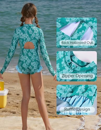 Image of GRACE KARIN Girls One Piece Swimsuits Long Sleeve Bathing Suits Swimwear 5-14Y