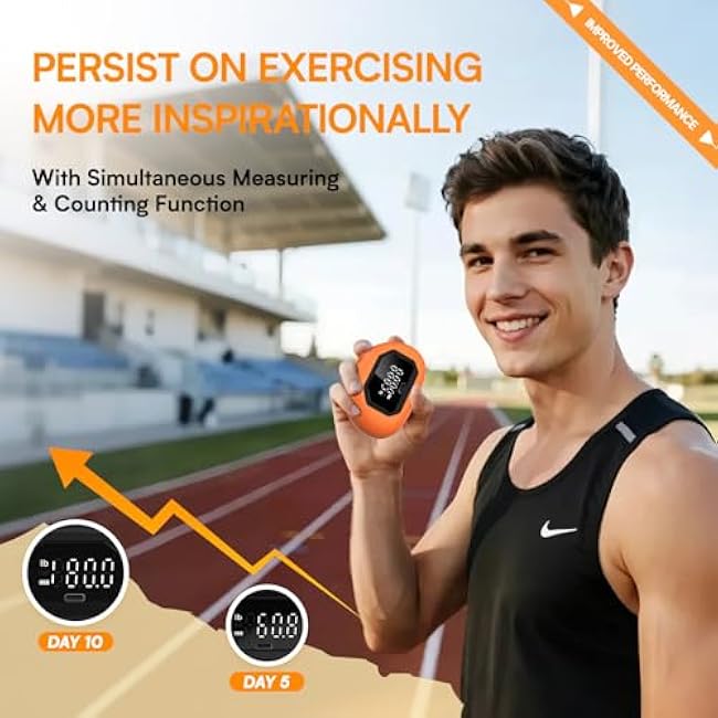 Hand Grip Strength Tester Trainer - Strength Dynamometer for Fun Rechargeable Hand Exercising Device with Finger Exerciser and Stretcher Exercise Workout Equipment for Palm Black Orange