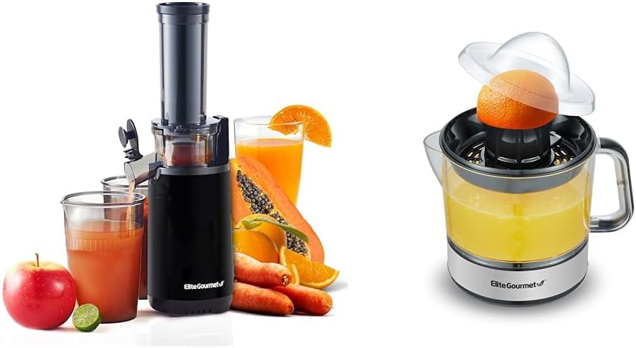 Elite Gourmet Compact Masticating Slow Juicer, Cold Press Juice Extractor, BPA-Free, with Electric Citrus Juicer, Pulp Control, 24oz Elite Gourmet Compact Masticating Slow Juicer, Cold Press Juice Extractor, BPA-Free, with Electric Citrus Juicer, Pulp Control, 24oz