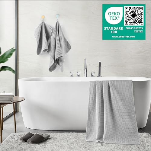 POLYTE 430 GSM Microfiber Quick Dry Lint Free Oversize Bath Towel Set, 6 Piece (Waffle Weave) by POLYTE - Image 3