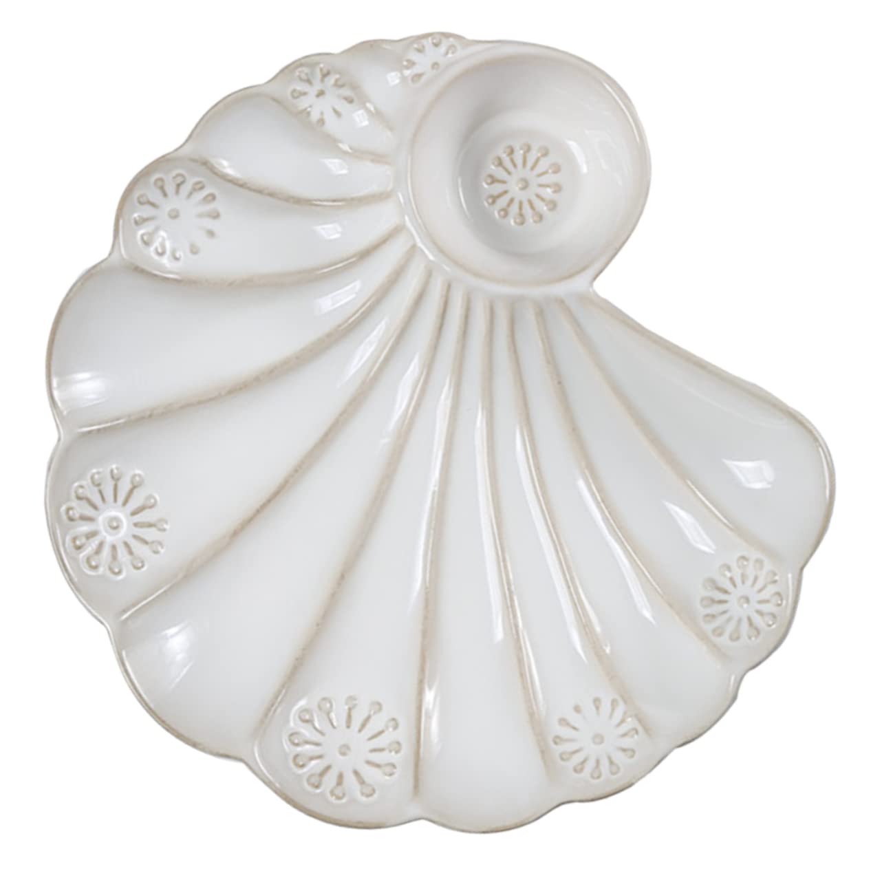 MUCKLILY Ceramic Shell Shaped Multi Function Dessert Plate for Snacks Sushi and Dried Fruits Elegant Baroque Design Easy to Clean for Home and Restaurant Use