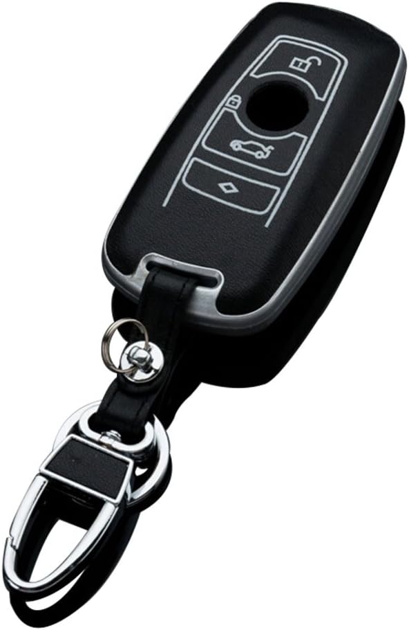 Leather Key Cover Remote Case for 2012 2013 2014 BMW X1 X3 X5 New 7 Series F Classic SmartKeyless Entry Remote Card 4 Button Silver