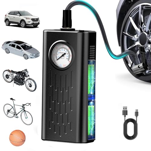 Image of Tire Inflator Portable Air Compressor, Portable Air Compressor with Digital Pressure Gauge, 3X Faster Inflation Cordless Air Pump for Car, Bike, Motorcycle, Ball (Not for Truck)