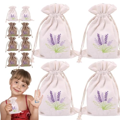 Bolsas de lavanda vacías – Pequeñas bolsas de tela de lavanda bordadas, 12 unidades, bolsas con cordón, vacías, soporte para saquitos de lavanda, bolsas perfumadas para cajones y armarios