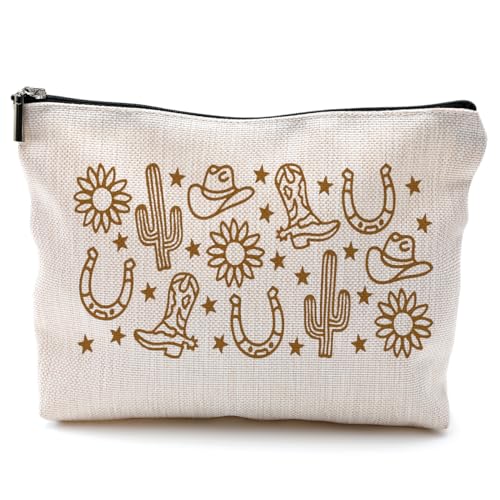 QGFM Boho Western Makeup Bag - Cowgirl Gifts, Cactus Cosmetic Bag for Purse
