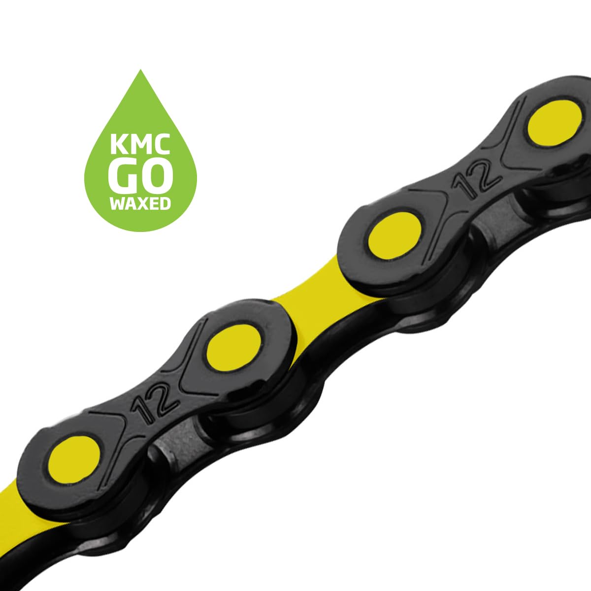 KMC DLC12 Waxed 12 Speed Chain, Black/Yellow, 126 Link - Image 3