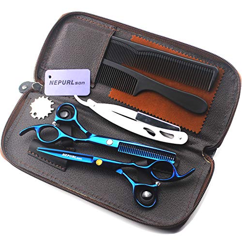 JIESENYU Professionelle Friseurschere, 6 Zoll, Friseurschere, Effilier-Set, Blau Cover