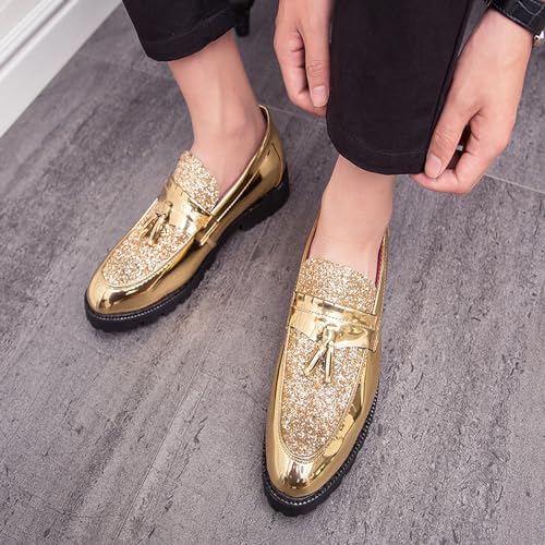 Men's Glitter Tassel Slip On Patent Loafer Fashion Round Moc Toe Patent Synthetic Leather Business Dress Shoes Causal Party Wedding Prom Shoes4