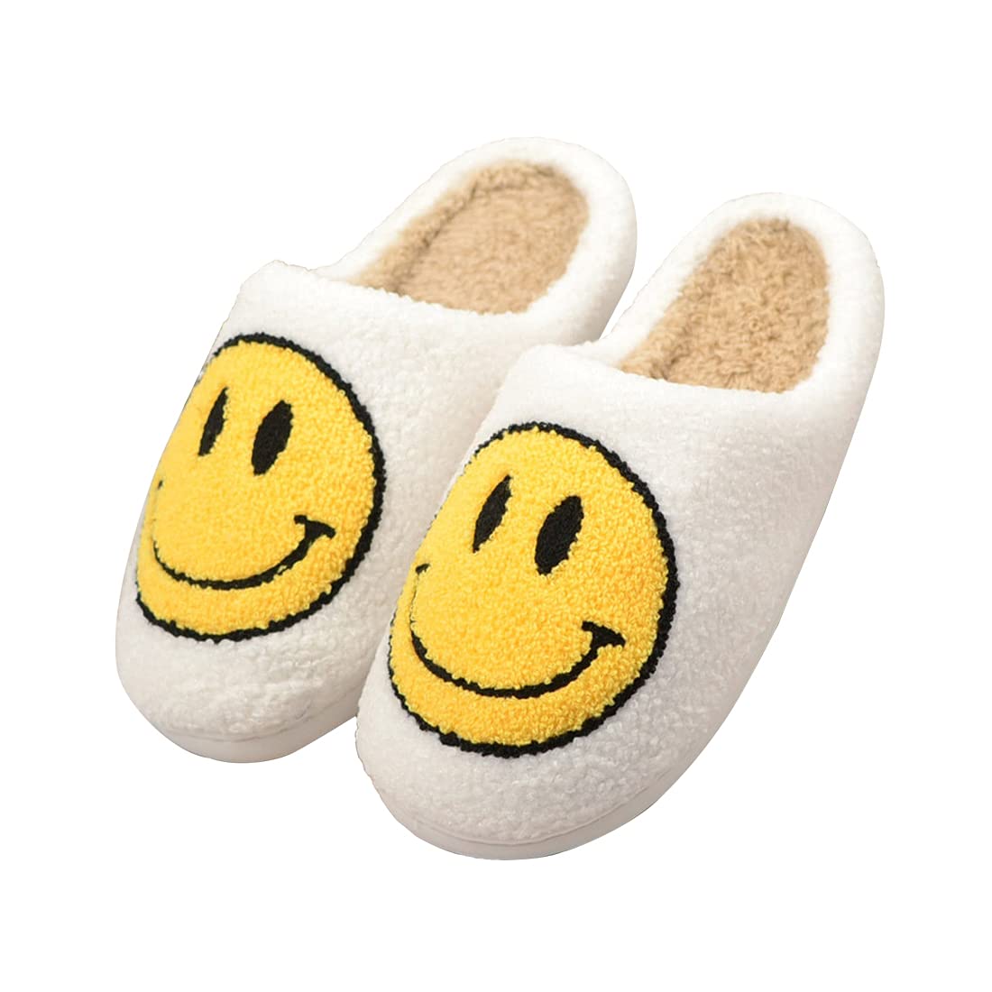Smiley Face Slippers for Women Smiley Face Shoes Anti-Slip Soft Plush Comfy Indoor Smile Slippers