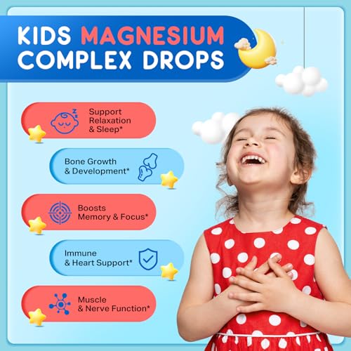 Image of (2 Pack) Magnesium Glycinate Liquid for Kids, Kids Magnesium Liquid Drops Supplement with L-Theanine, Calcium, Zinc, Vitamin D3 K2 for Sleep Calm Relaxation Brain Bones Focus, Cherry Flavor 4 Fl Oz
