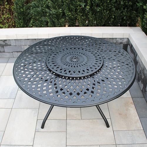 Image of Oakland Living Contemporary Modern Outdoor Mesh Aluminum 59-in Large Black Round Patio Dining Table with Lazy Susan