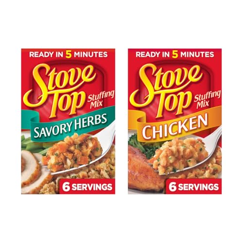 Image of Stove Top Stuffing Mix Variety Pack, Savory Herbs & Chicken Stuffing, Instant Side Dish for Holiday Meals, Ready in 5 Minutes, Savory Seasoned Bread Mix (Variety Pack of 2)