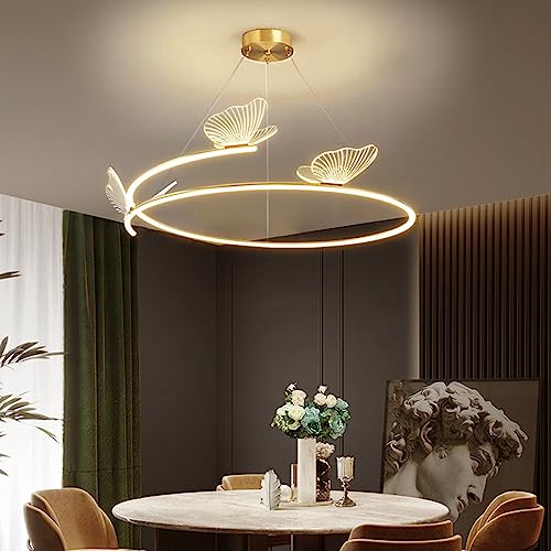 Plafonnier linéaire suspendu de 60 cm LED dimmable avec anneau rond et papillon doré