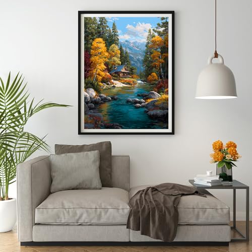 Image of 14CT Counted Cross Stitch Kits for Adults Advanced Mountains Lake Printed Stamped Cross Stitch Kits for Adults (Mountain Lake 1)