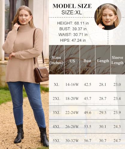 Image of CARCOS Plus Size Sweaters for Women Solid Turtleneck Sweater Long Sleeve Pullover Tops Casual Split Hem Knit Shirts