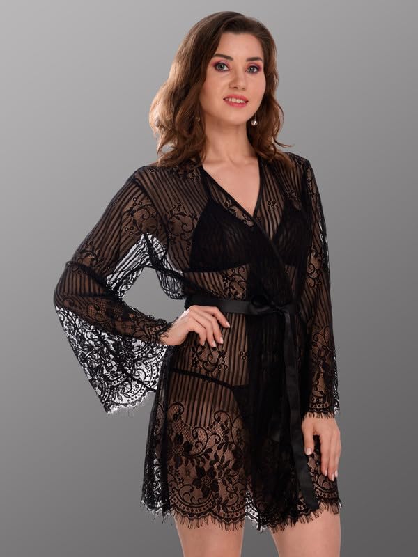 Image of Women Satin Lace Solid Print Babydoll Lingerie Honeymoon Nighty.