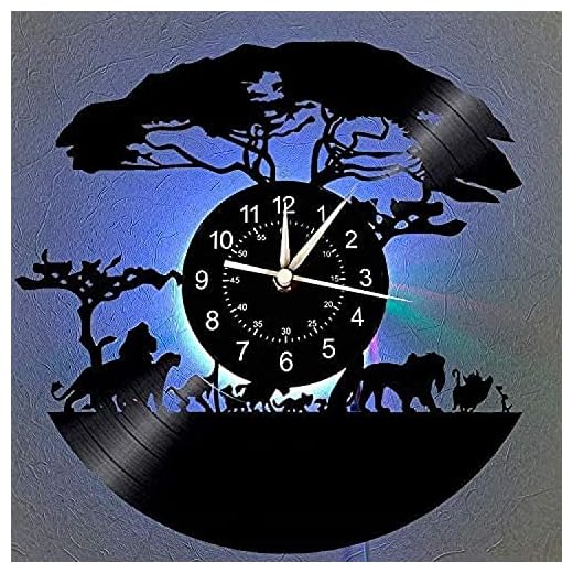 QianZhou-Uk LED Vinyl Recod Wall Clock African Animals Safari 7 Color Night Lamp Retro Wall Clock, South African Animal Gifts Handmade Home Wall Decor for Living Room Bedroom (B-LED)