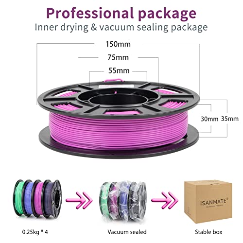 Image of iSANMATE Matte PLA+ 3D Printer Filament 1.75mm, Gradient Macaron PLA+ Rainbow, Matte PLA Plus Filament, Dimensional Accuracy + /- 0.03mm, 250g x 4 Spools
