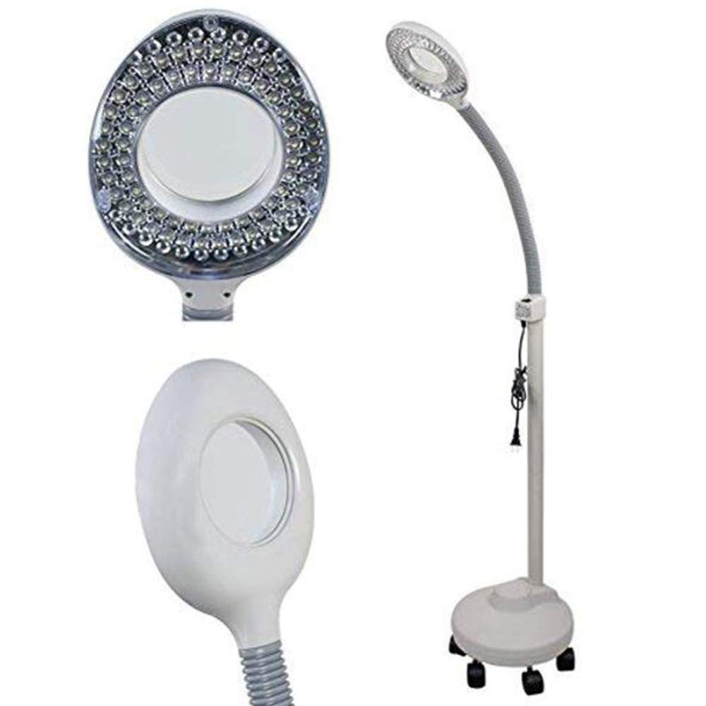 Powiększająca lampa podłogowa LED, światło dzienne z lupą o jasnym świetle, szkło powiększające 3x, elastyczna regulowana wysokość, gęsia szyja, zimne światło do czytania Salon Beau (kolor: A)