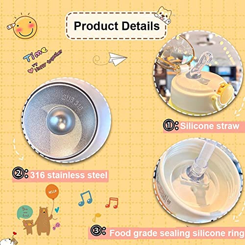 Kawaii Bear Straw Water Bottle With Shoulder Strap, Leak-Proof Stainless Steel Vacuum Bpa Free Cute Insulated Water Bottles And Kawaii Stickers For Girls School Office(Brown) #TOP2