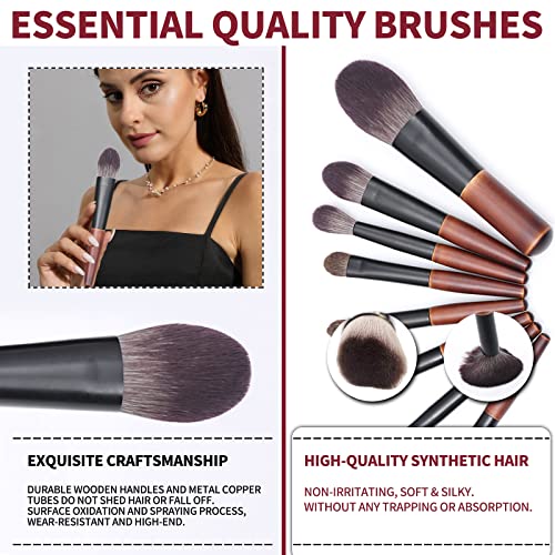 Shyswan Protable Mini Makeup Brushes Set With Travel Case, 8Pcs Cosmetic Brushes Kit(Pony Hair And Soft Synthetic Hair)-Including Foundation-Contour-Blush-Concealer-Eye Shadow-Eye Corner-Brow Brush (8 Pcs) #TOP2