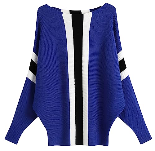Image of FULIER Women Oversized Boat Neck Batwing Sleeves Dolman Knitted Sweaters Lightweight Pullovers Tops One Size