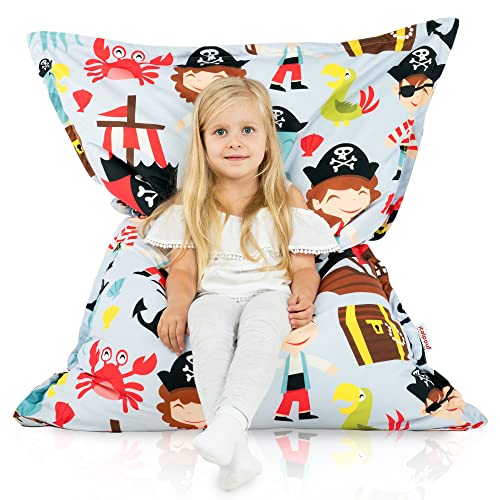 Italpouf Puff Pera Cojín , Puff Infantiles con Relleno Incluido , Interior , Bolsa de Frijoles , Sillón , Cubierta removible , Certificado , 138x98 cm , Pirates Cover