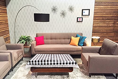 Image of The Furnishing Tree Waterproof PVC Rectangle Shaped 2 Seater Table Cover WxL 45x70 inches Gingham Pattern Black & White with White Border lace
