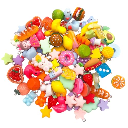 Kaaruisi 20 Stück gemischte Obst- und Tierfutter-Anhänger, Kunstharz, kreativer Schmuck, Bastelzubehör, Halskette und Armband