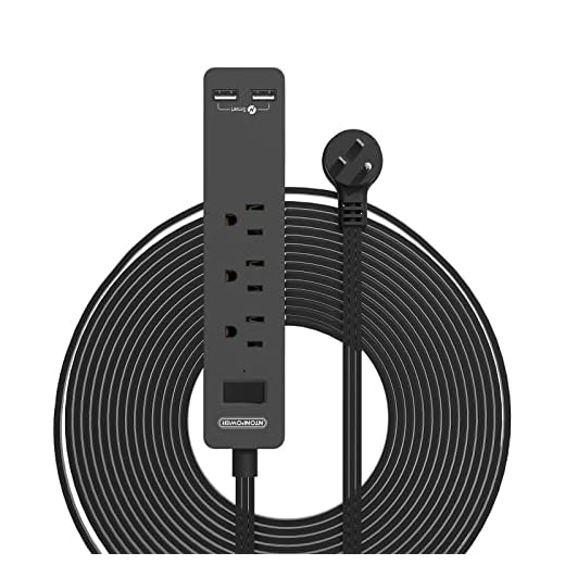Long Extension Cord 15 Ft, NTONPOWER Ultra Thin Flat Extension Cord Under Carpet, Rug, Door, 3 Outlets Flat Plug Power Strip with 2 USB, Wall Mount, Overload Protection for Indoor Home Office, Black