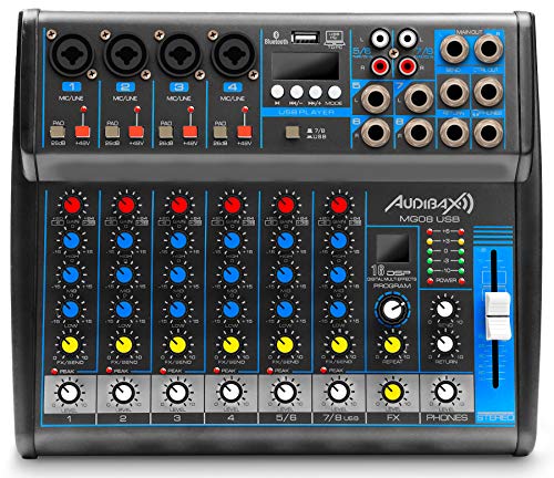 Audibax MG08 USB Mesa Mezclas 8 Canales con Bluetooth, MP3, USB Rec y Efectos