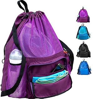 ButterFox Swimming Equipment Mesh Bag Drawstring Swim Gym Beach Backpack With Separated Waterproof Dry Compartments, Dry and Wet Separation