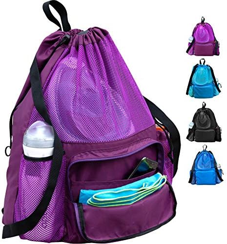 ButterFox Swimming Equipment Mesh Bag Drawstring Swim Gym Beach Backpack With Separated Waterproof Dry Compartments, Dry and Wet Separation