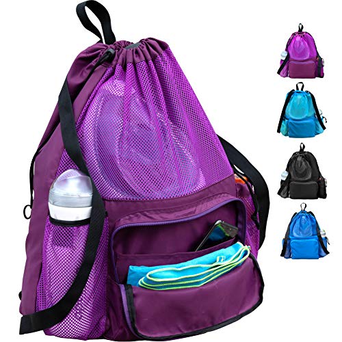 Butterfox Large Swimming Equipment Mesh Bag With Separated Waterproof Dry Compartment, Dry And Wet Separated (Purple) #TOP7