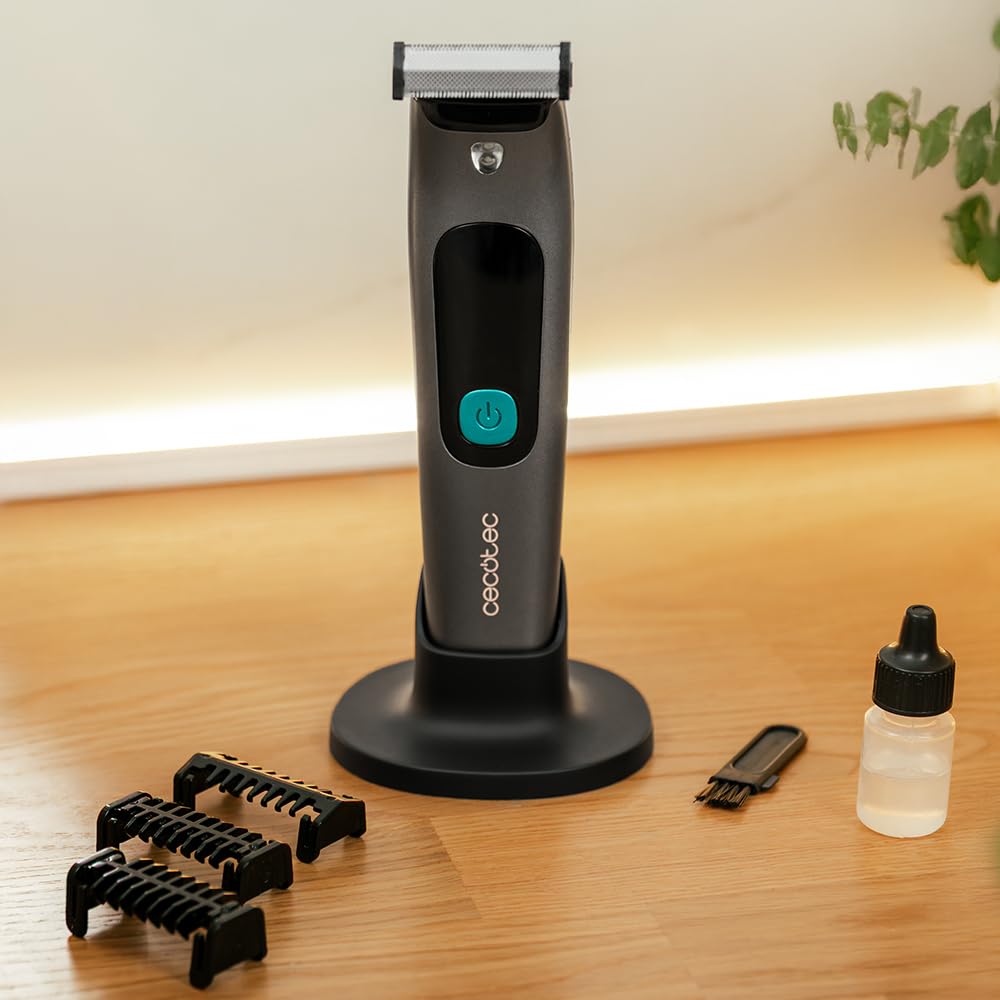 Cecotec Rasuradora Facial PrecisionCare OneShave Screen. Cuchillas de Acero Inoxidable, 3 Peines (1/3/5 mm), Base de Almacenamiento, Autonomía de 1,5h, Resistencia IPX7, Pantalla Inteligente