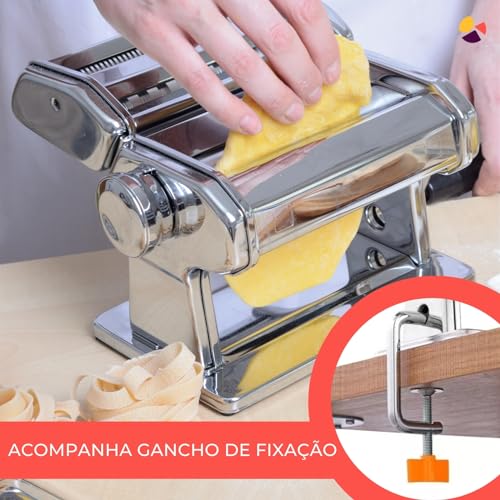 Maquina Macarrão Manual Inox para Massas Lasanha Cilindro Profissional