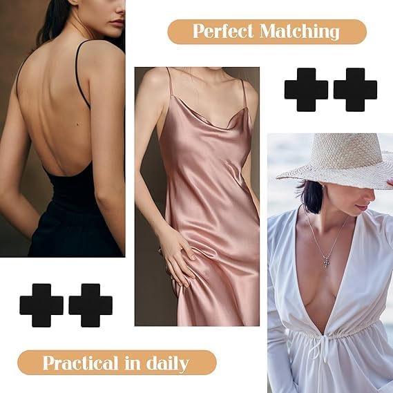 Disposable X, Plus Sign, Cross Adhesive Satin Nipple Cover Pasties Stickers 10 Pairs Black