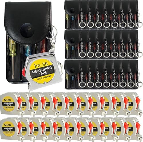 Image of 72 Pcs Mini Screwdriver Keychain Tape Measure Keychains Set Keychain Tape Measure Mini Screwdrivers in Pouch Keychain for Birthday Party Favors ,Adult Tool Party Prize for Father's Men Gifts
