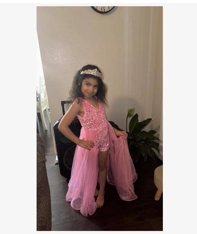 Jumpsuits Pageant Dress for Girls V Neck Sequin Ball Gowns Toddler Performance Short Tulle Flower Girl Dress3