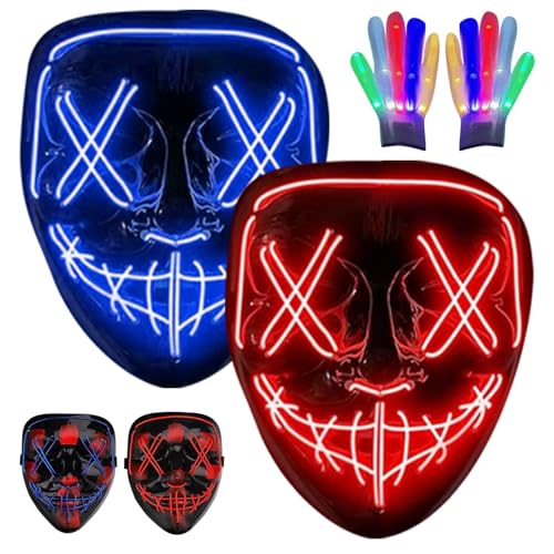 HBSFBH Máscaras de Halloween LED, 2 peças máscara de purga LED, Halloween máscara facial iluminada, máscara de urgia de halloween com luvas, para carnaval e festas de fantasia