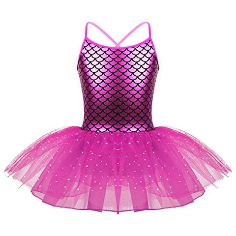 Alvivi Kids Girls Swim Dress Sparkly Mermaid Scales Swimsuit One Piece Leotard Swimming Dress Rose Red 3 Years Cover