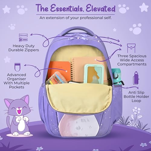 Image of Gear Cutie Cat 17 inch /27L Large Water Resistant School Bag | Casual Backpack | Daypack | Travel Backpack | Kids Bag for Boys /Girls (Lavender - Pink)